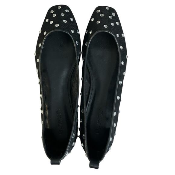 Open Edit Ballet Flats Black Mesh Sparkling Crystal Dazzle Rubber Sole Size 8 - Picture 2 of 8